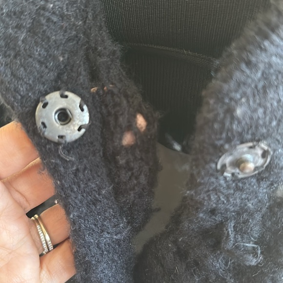 VTG Free People Black Wool Chunky Knit Cropped Cardigan Wrap Sweater - Picture 4 of 8